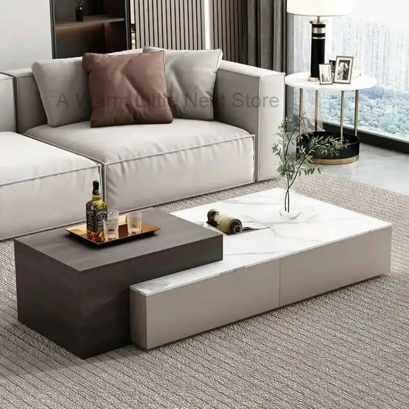 Mesa de centro estética Simple antigua italiana, mesa de centro minimalista barata Industrial, muebles Couchtisch de cristal para libros de ordenador