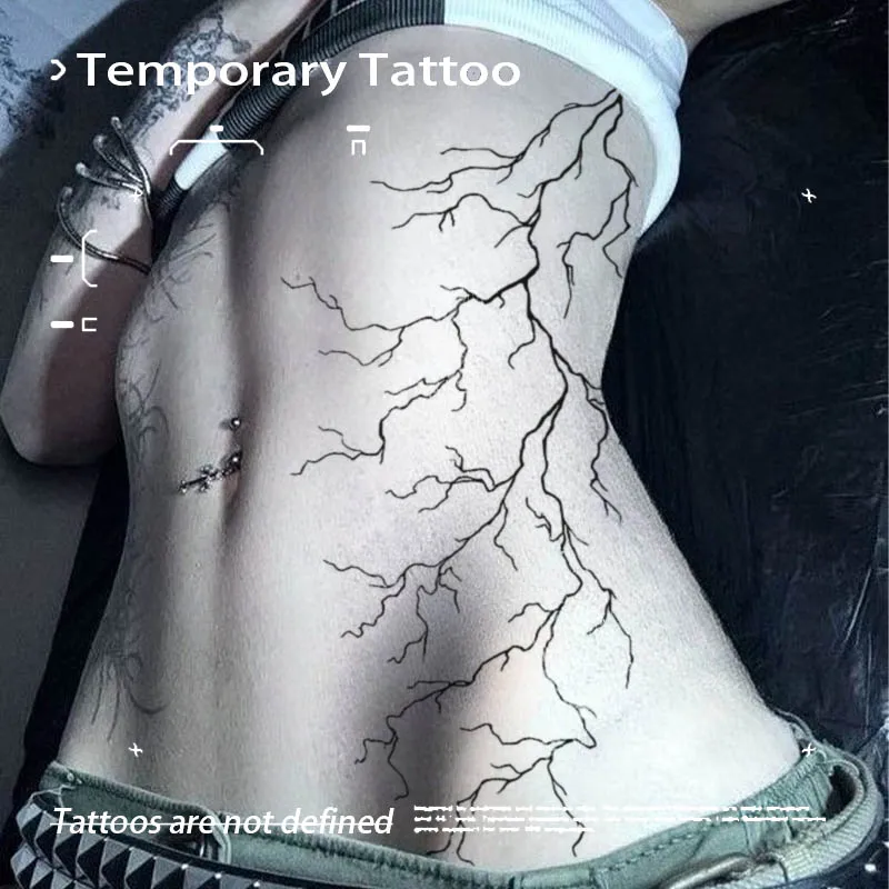 Minimalist Thin Line Lightning Herbal Juice Tattoo Sticker Waterproof Fake Body Tattoo For Women Waist Rib Side Aesthetic Body