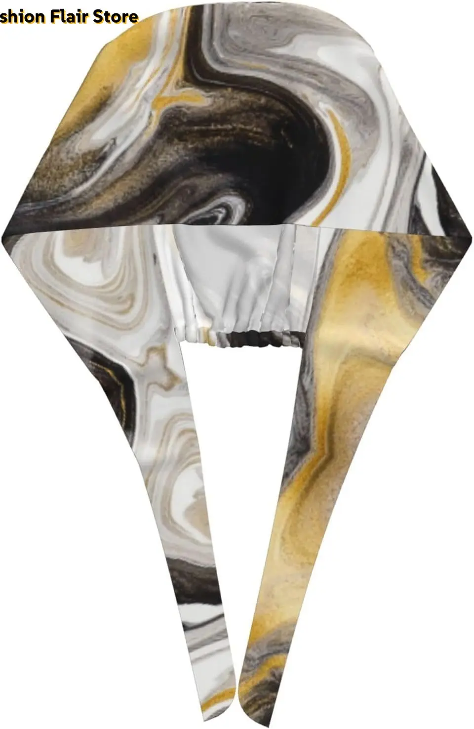 Black and Gold Swirl Liquid Ink Marble Adjustable Working Cap Scrub Hat Sweatband, Fashional Bandage Tie Back Nurse Head Cover