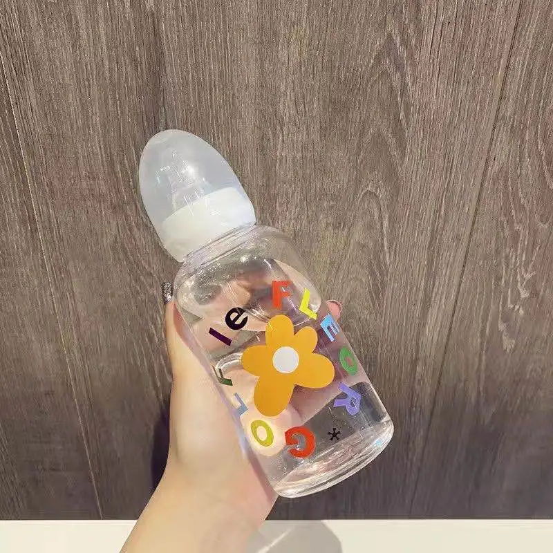 Cute Flowers ABDL Adult Baby Bottle Bpa Portable Water Bottles Sheer Leak Proof Travel Drinking Pacifier Bottle for Girl Boy Cup