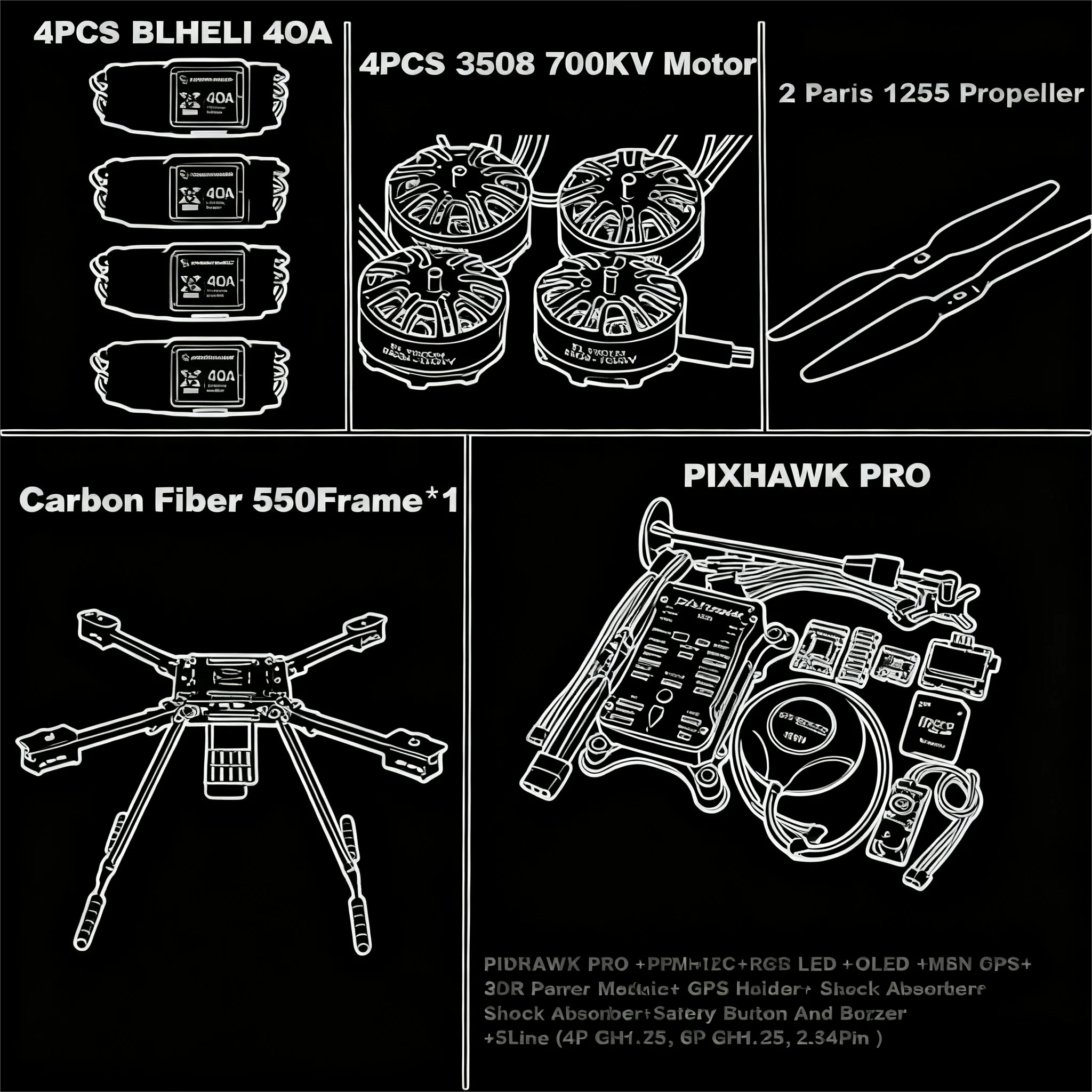 

RCtoSky F550 НОВЫЙ 32-битный контроллер полета PIXHAWK PRO, автопилот M8N/M9N/M10, квадрокоптер из углеродного волокна, 40A ESC 3508, двигатель 700 кВ
