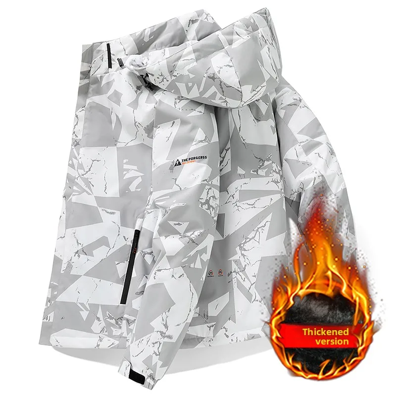 Autumn Winter Camouflage Hiking Jacket Men Outdoor Puffer Jackets Waterproof Windbreaker Sport Coat Cargo Jackets Men Work Coats