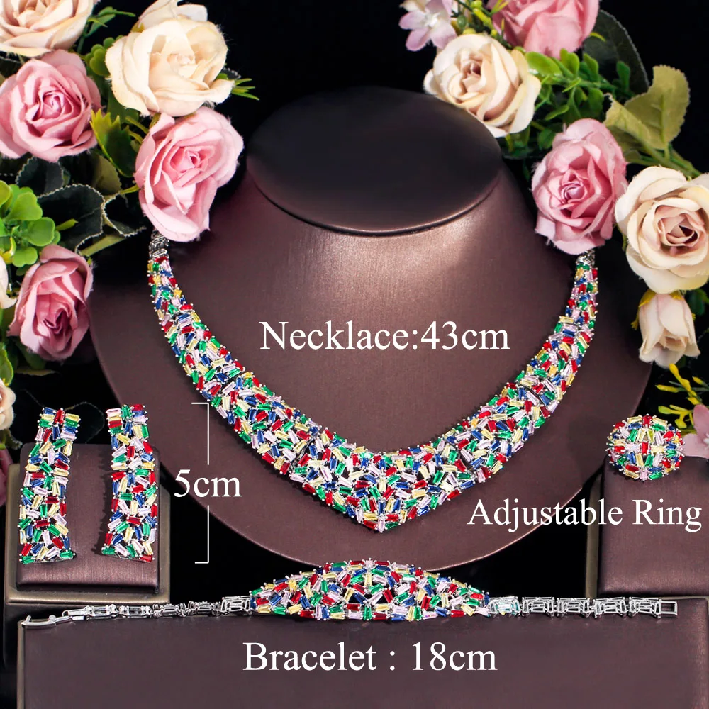 CWWZircons Beautiful Multicolor Bling Cubic Zirconia Dubai Bridal Jewelry Sets for Women Wedding Party Dress Accessories T709