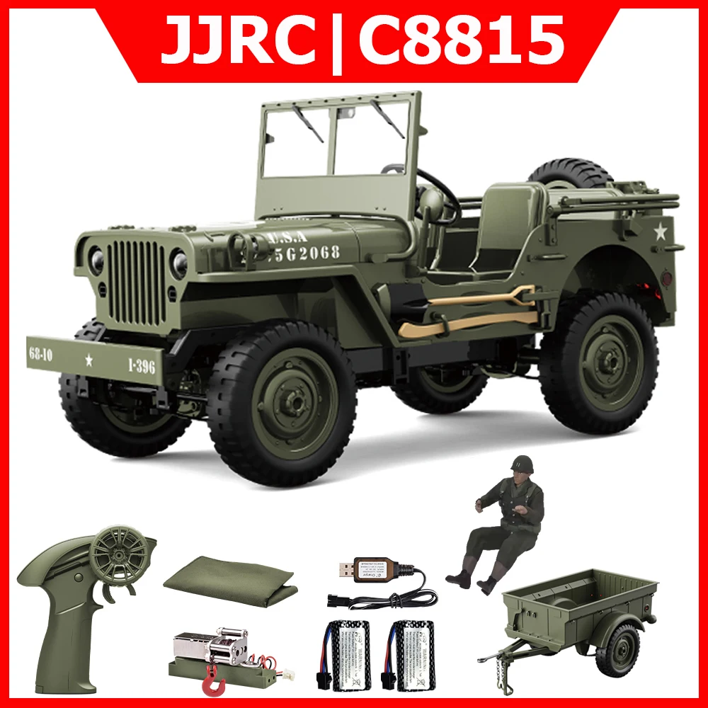 Радиоуправляемая машина JJRC C8815 1/10 WILLYS 1941 4WD RTR, внедорожный краулер на радиоуправлении 2.4G, военный радиоуправляемый грузовик, игрушка, подарок