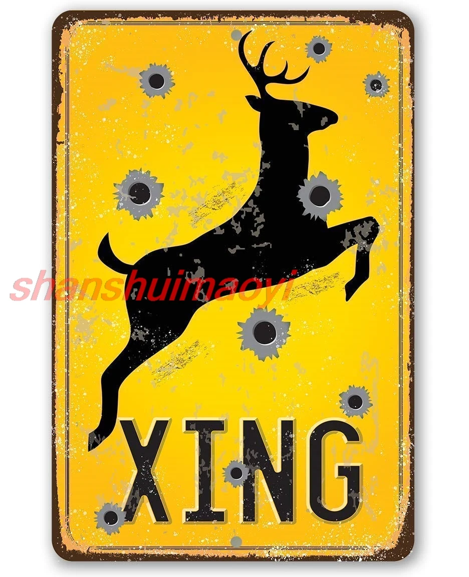 Metal Sign - Deer Xing Metal Sign - Durable Metal Sign - Use Indoor/Outdoor - Great Hunting and Cabin Decor and Gift Under $20 (