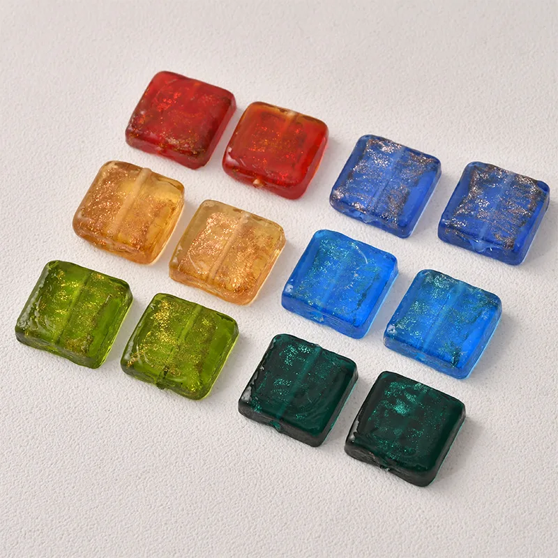 2PC Vintage Color Glazed Shining Glitter Square Straight Hole Loose Beads For Earrings Bracelet Necklace Handmade Jewelry Making