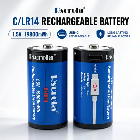 C/LR14 Rechargeable Batteries 1.5V 19800mWh Li-ion High Capacity Battery for Flashlights, Toys and Household Devices