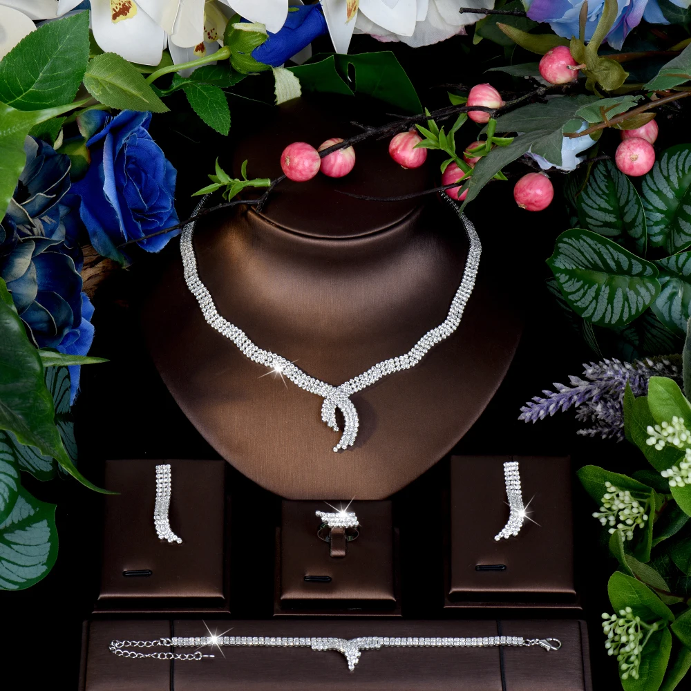 HIBRIDE Simple Stunning Stereo Necklace Earring Bracelet Set Women's Clothing Light Luxury Jewelry Wedding Holiday Gift S-1094