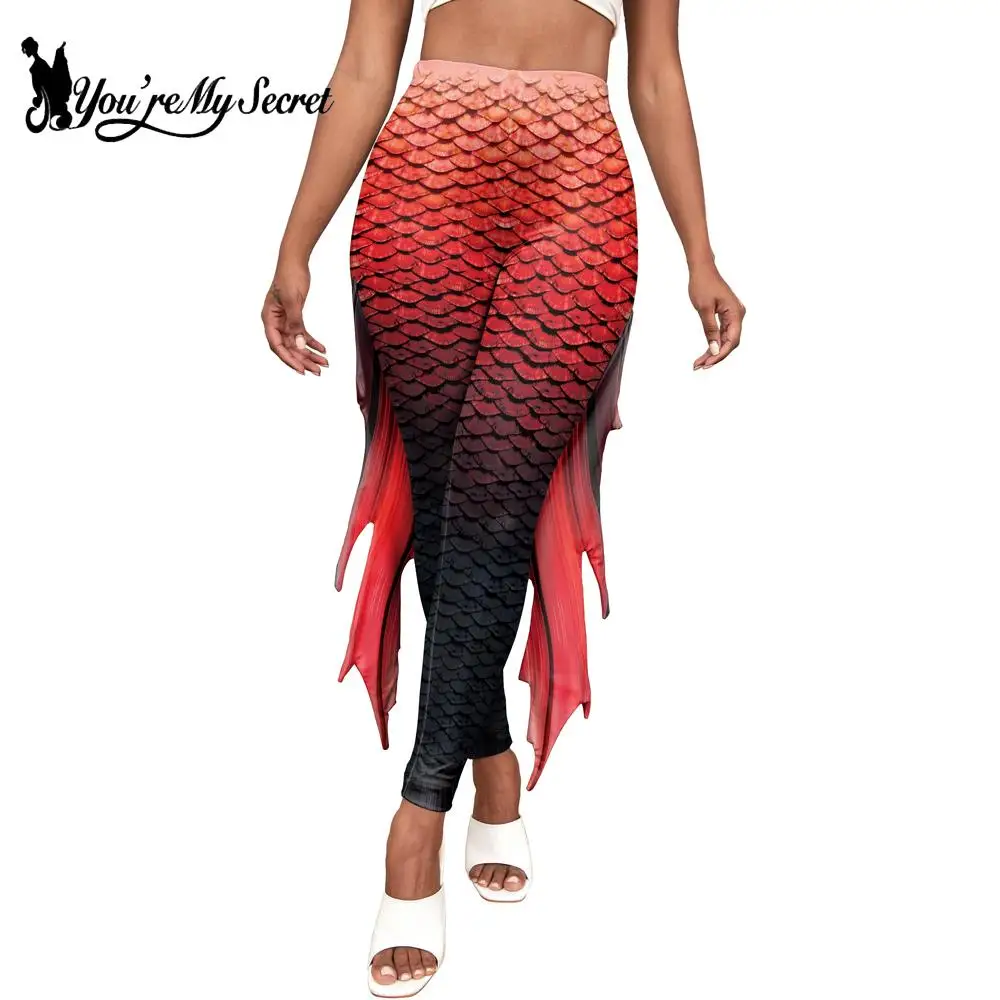 [You're My Secret] Colorful Mermaid Leggings for Women Sexy Fish Scale 3D Printed Tights Skinny Yoga Pants Beach Trousers