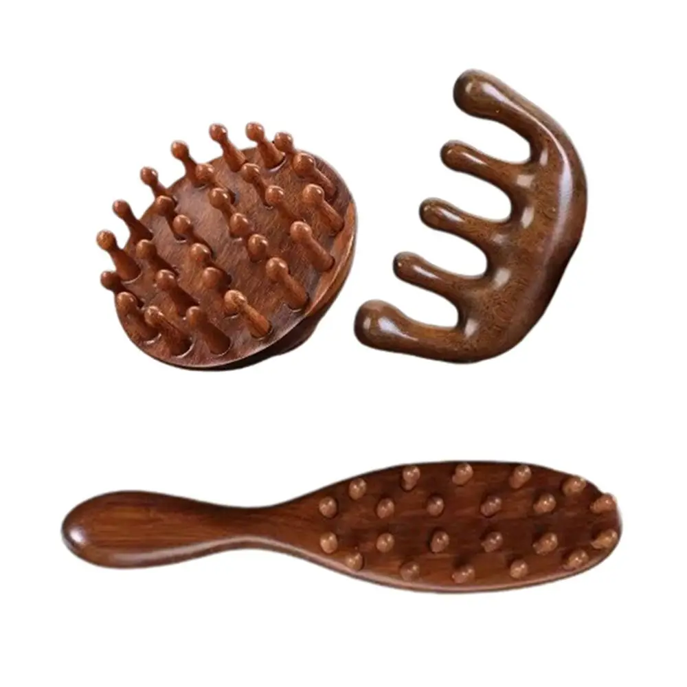 Scalp Relax Meridian Massage Comb Blood Circulation Anti-static Sandalwood Hair Comb Sandalwood Wooden Handle Head Massage Comb