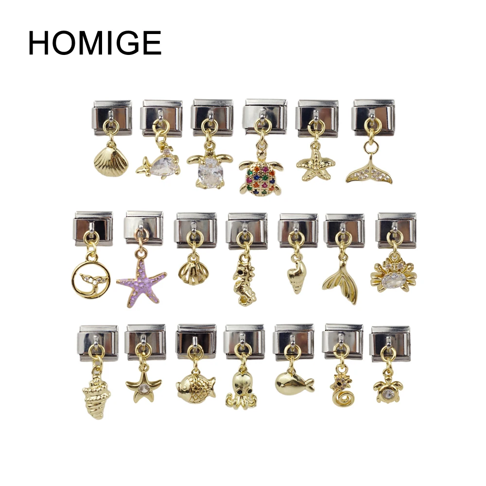 

HOMIGE Gold Plated Starfish Pattern Elastic Module Itanlian Charm Bracelet Stainless Steel Making Jewelry Woman Luxury Bijoux