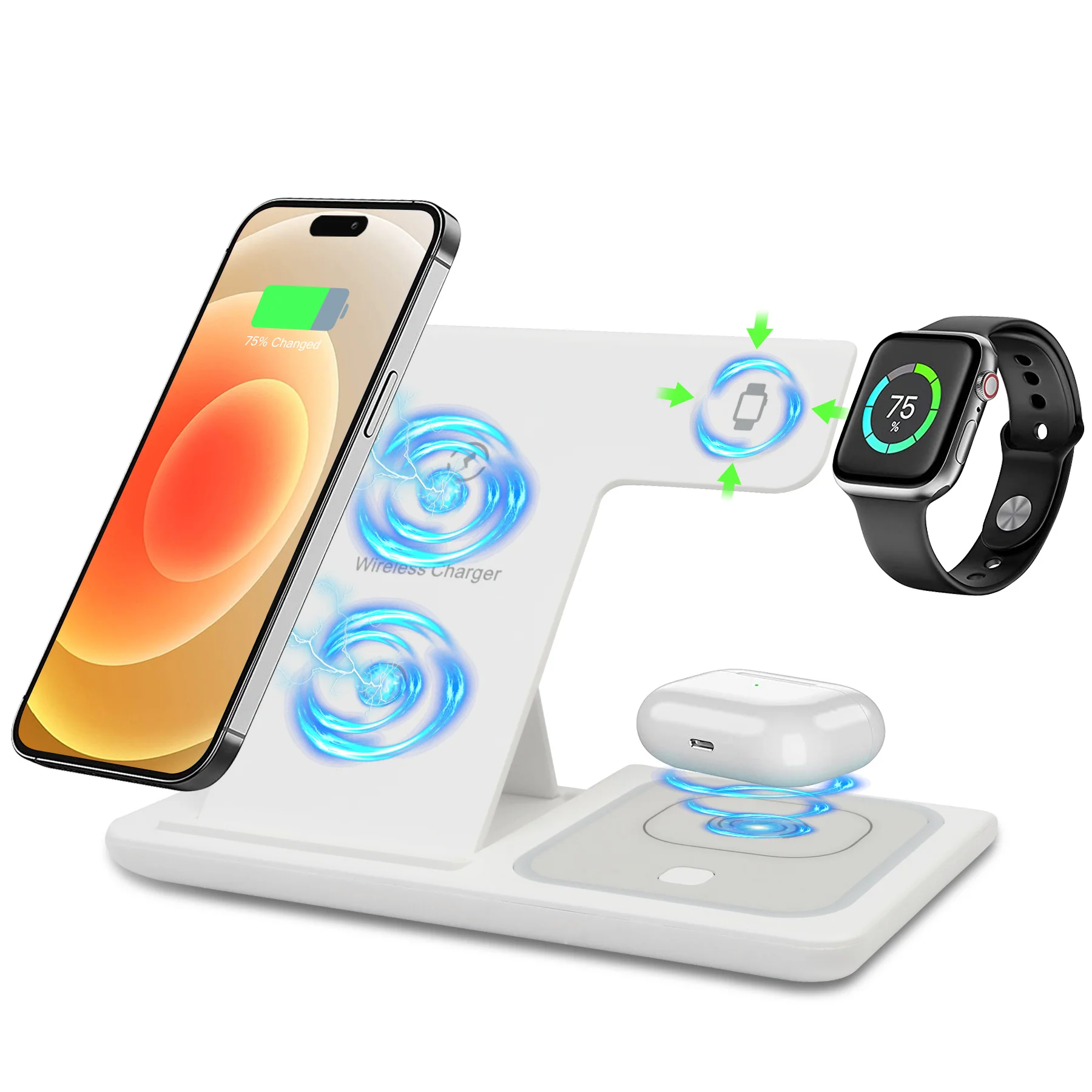 

3 in 1 Magnetic Wireless Charging Station Foldable QC 3.0 15W Fast Charging Stand For iPhone 17 16 15 14 13 12 11 X 8 Apple Watch Airpods