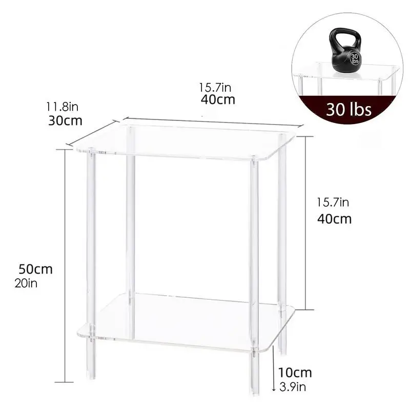 Acrylic Drink Table 2-tier Clear Transparent Square End Table For Modern Living Room Side Table For Drinks Snacks Phones Coffee