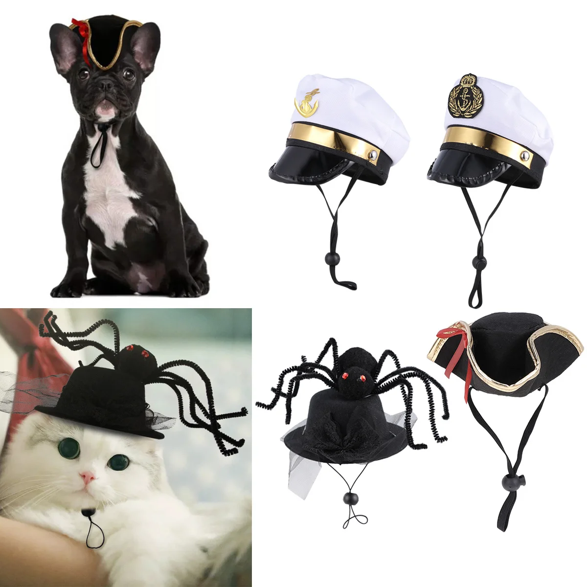 

Pet Headgear Adjustable Fancy Hat For Cat Dog Puppy Pirate Theme Party Costume Photo Props Pet Dress Up Cosplay Cap
