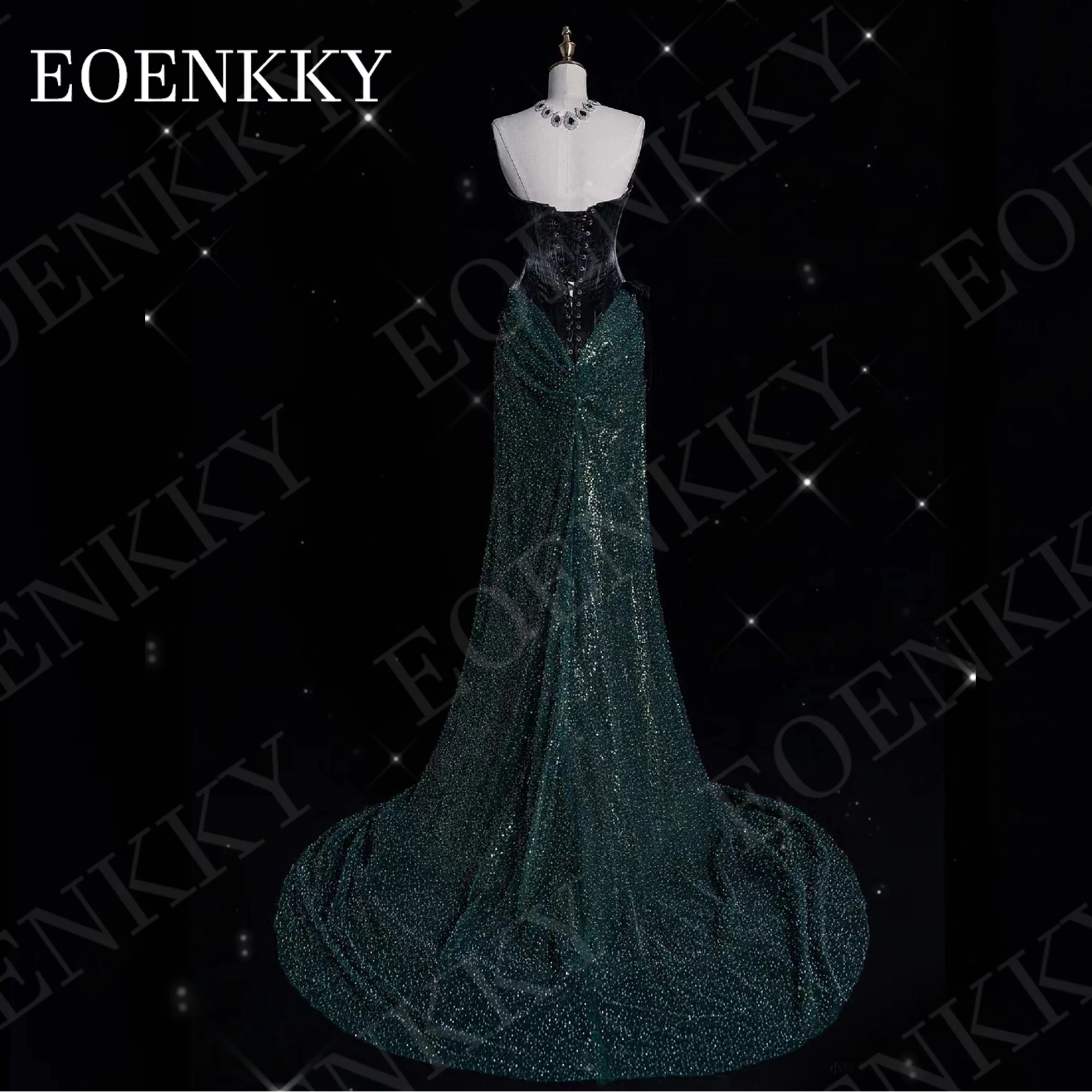EOENKKY Luxury Beading Mermaid Evening Dress فساتين سهرات Saudi Arabia Glitter Sequin Wedding Party Dress Sleeveless Customized