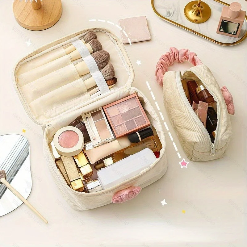 Sac de rangement pour bijoux et cosmétiques en velours côtelé, motif tulipe, portable, grande capacité, pour femme, ensemble de sacs de rangement avancés