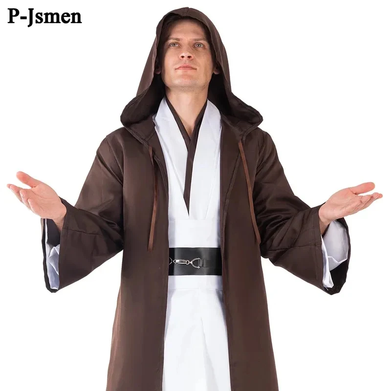 

♥AA Adult Men Cosplay Costume Movie Character Outfits Jedi Knight Tunic Robe Hooded Cloak Full Set Clothing Halloween P New 2026