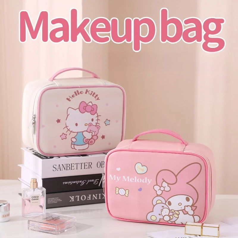 

New Hello Kitty Large Capacity Cosmetic Bag Kawaii Cartoon Cinnamoroll Portable Multifunctional Storage Bag Makeup Bags Gifts