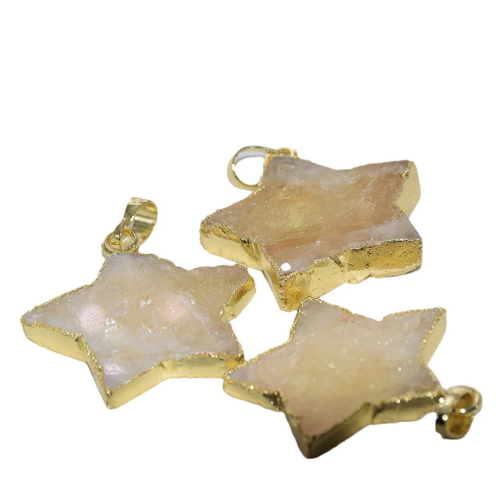 Natural Citrine Yellow Crystal Stone Star Pendant 2022 Women Accessories Quart Gold Plated Bezel Quartz Diy Jewelry Making 5pc