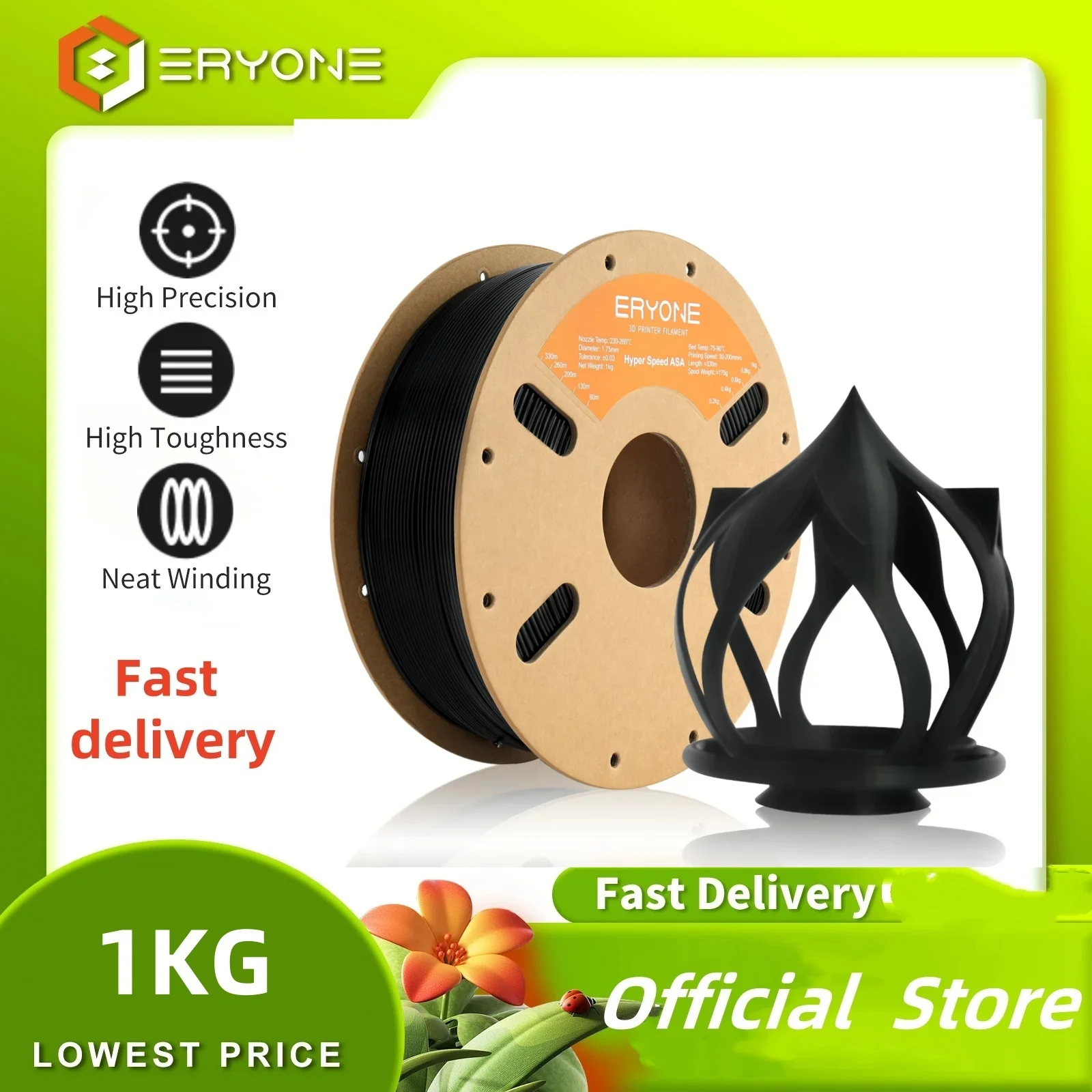 

ERYONE 1KG Hyper Speed ASA Filament for 3D Print 1.75mm +/-0.03mm, max printing 200mm/s Fast Printing Odorless Printing