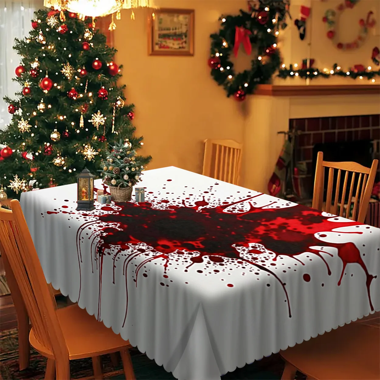 One-piece polyester material, blood-stained printed tablecloth, wrinkle-free, for home kitchen tablecloth.