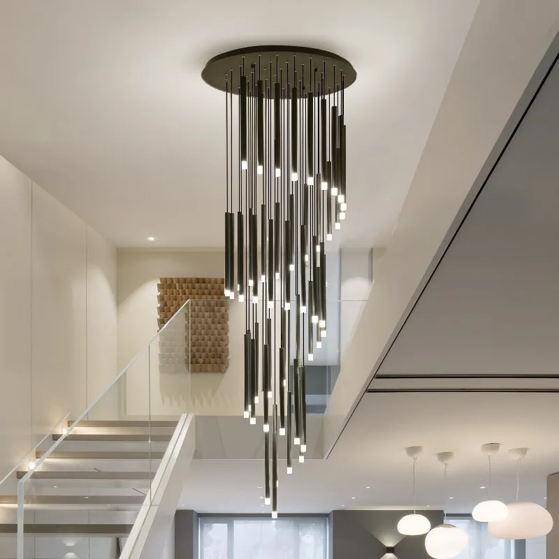 

Duplex Villa Led Chandelier Stair Hanging Lamp Spiral Staircase Interior Lighting Hotel Lobby Ceiling Decor Pendant Lights