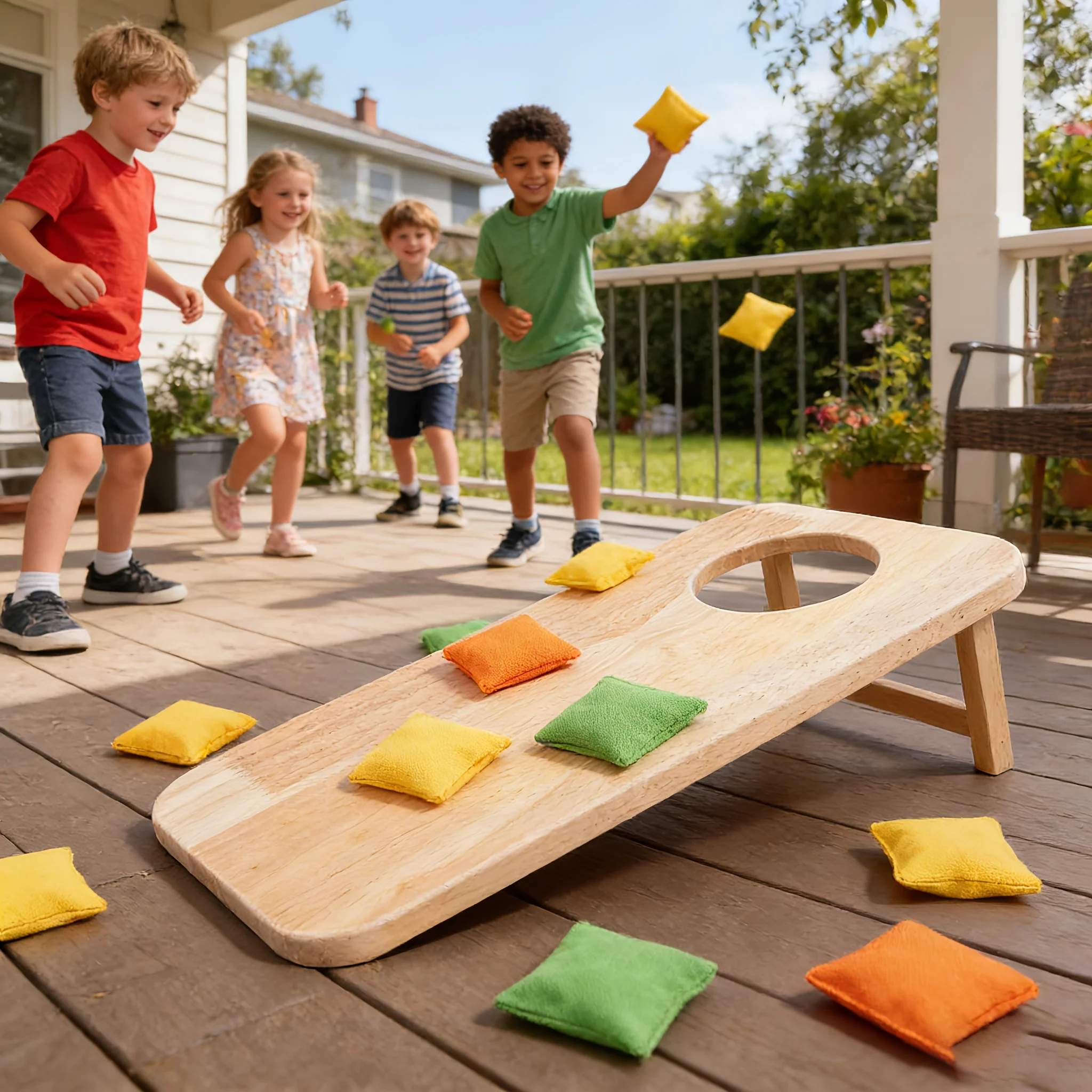 

7-Piece Kids' Sandbag Toss Board Game—Multiplayer Tabletop STEM Toy, Perfect for Schools, Outdoor Use,