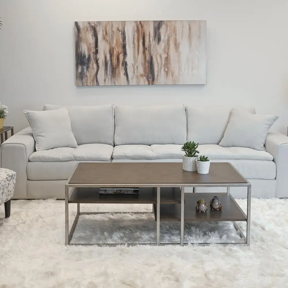 

Padena 3-Piece Coffee Table Set Metal Frame Wood Living Room End Tables Acacia Veneer Storage