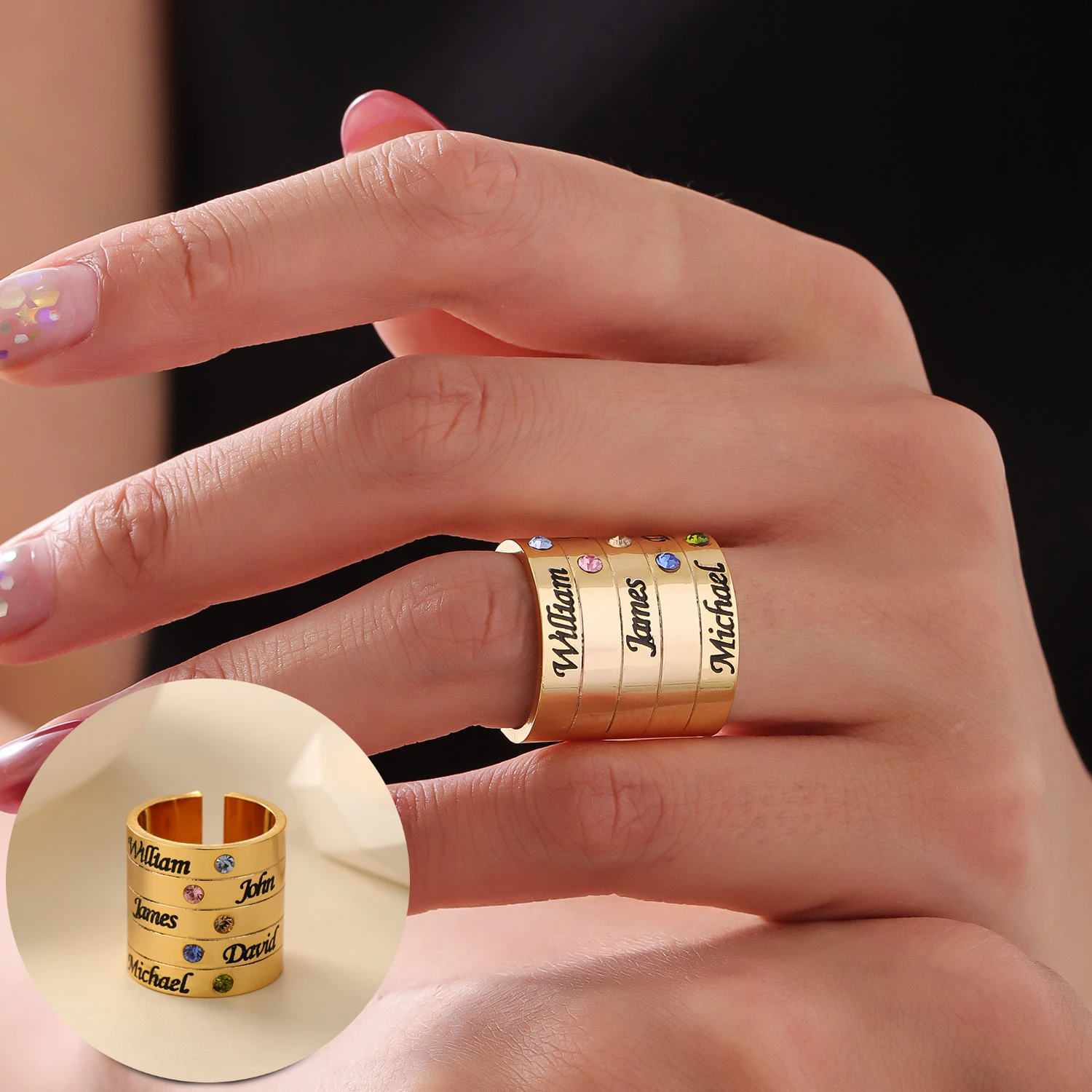 

Персонализированное кольцо с именем, персонализированное эмалированное кольцо, семейные украшения с камнем на заказ, подарок на день рождения для подруги, повседневные украшения