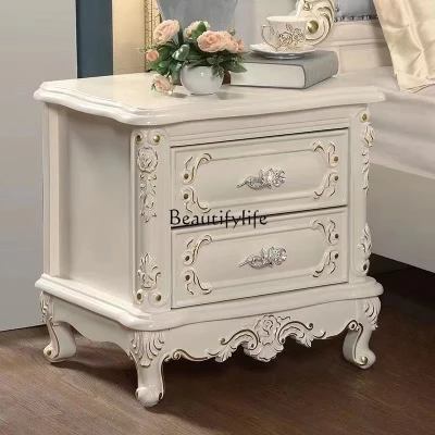 

European retro carved solid wood bedside table household bedroom bedside locker