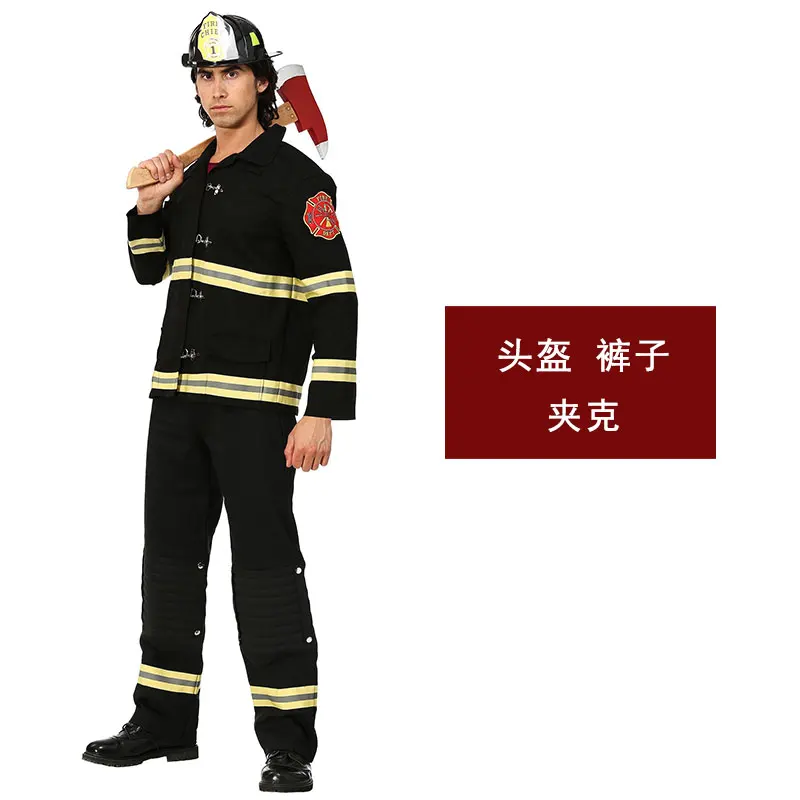 Halloween Children's Day stage performance Adult children's black firefighter rescue team uniform costume