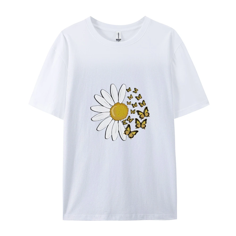 Daisy butterfly  Print ,Big sizeShort sleeve,100% cotton,girls,Holiday wear,Casual wear,Amine Women T-shirt, blusas femininas