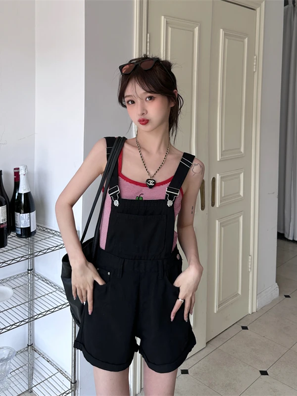 

Women's Denim Rompers Playsuits Rhinestone Jumpsuits Woman Cute Printed Girl Colorful Dot Ruffled Crinkle Snap Closure Y2K