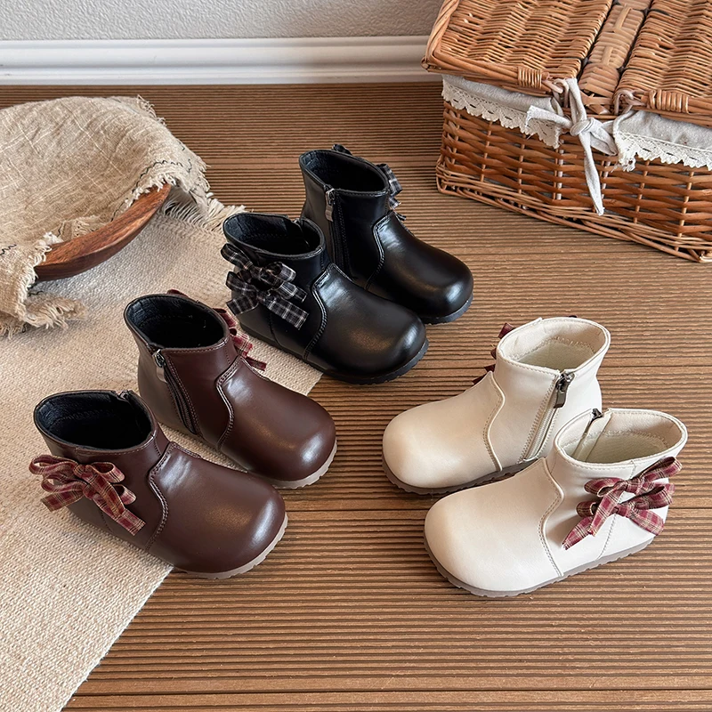 Autumn Winter Baby Girls Snow Boots Outdoor Children Casual Shoes Anti-slip Soft Sole Kids Ankle Boots Bow Princess Shoes