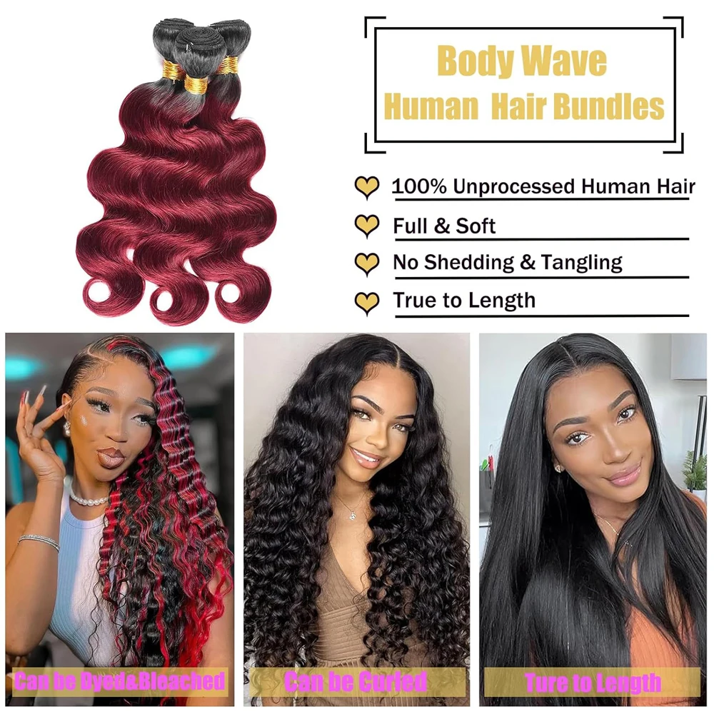 12A เกรด T1B99j Body Wave Human Hair Bundles 100 กรัม/ชิ้น Double Weft Hair Extensions บราซิล Virgin Hair full End