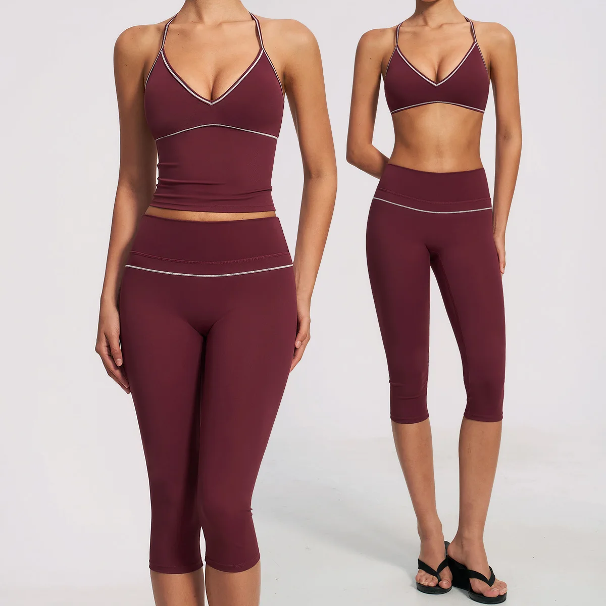 Yoga Suit 2PCS Set Women Tracksuit Sports Bra High Waist Capris Legging Outfit Gym Fitness Workout Clothes Push Up Sportswear