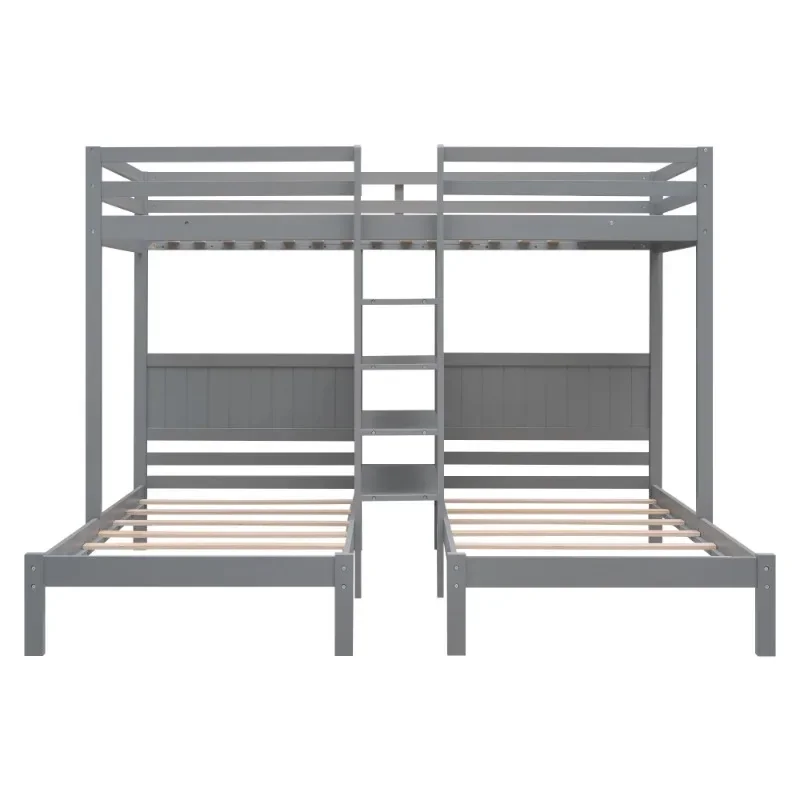 Euroco Modern Bedroom Twin over Twin & Twin Bunk Bed with Shelf, 3-in-1 Bunk Bed for Kids Bedroom, Gray