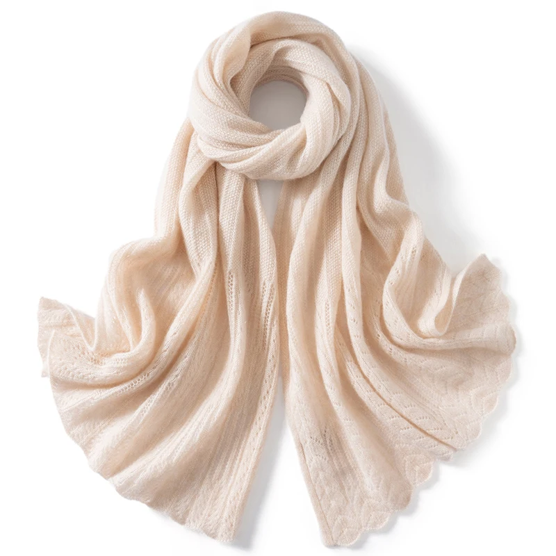 New Women's Cashmere Scarf Winter Classic Solid Color Knitted Pattern Shawl High Quality Soft Warm Coat