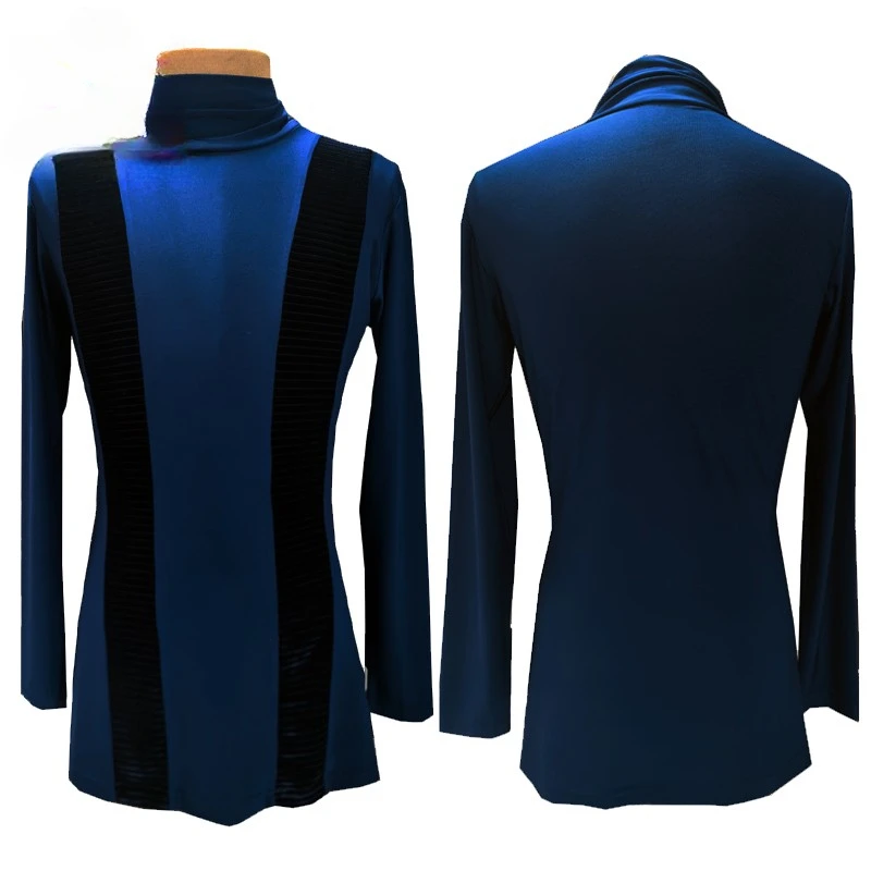 Black Long Sleeve high quality stretch Shirt New Men Ballroom Competitive Shirts Customized Fantasia Latin Dance Tops