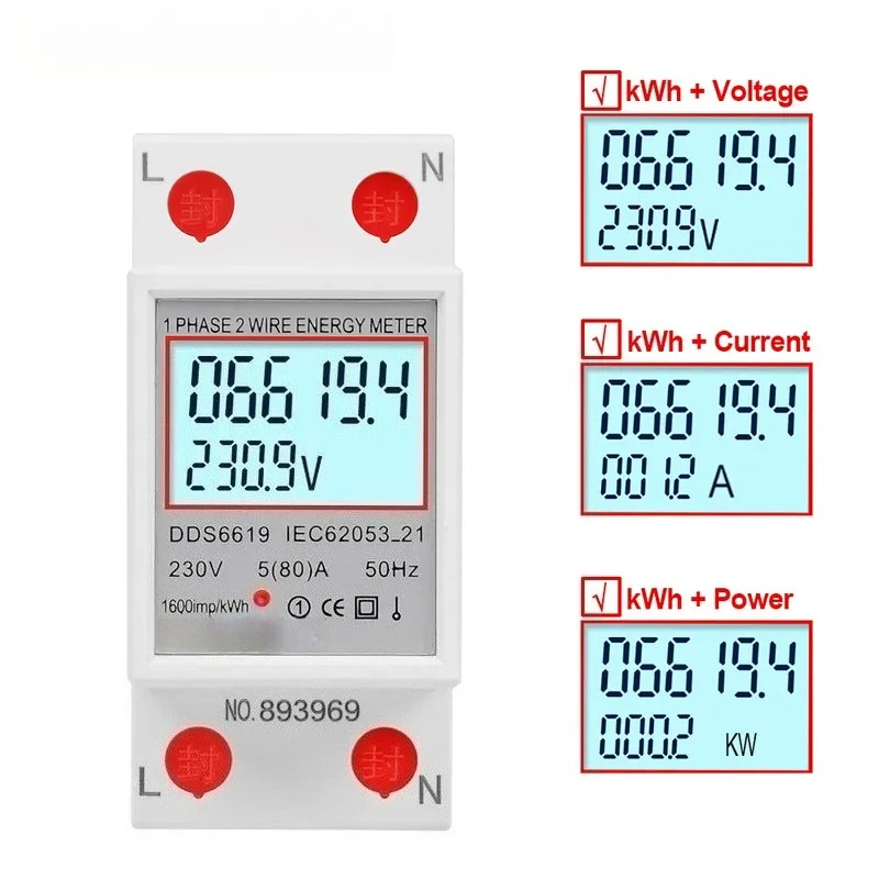 for Guide Rail Digital Display Household Single Phase Energy Meter Electronic Electric Meter Electricity Voltage Current