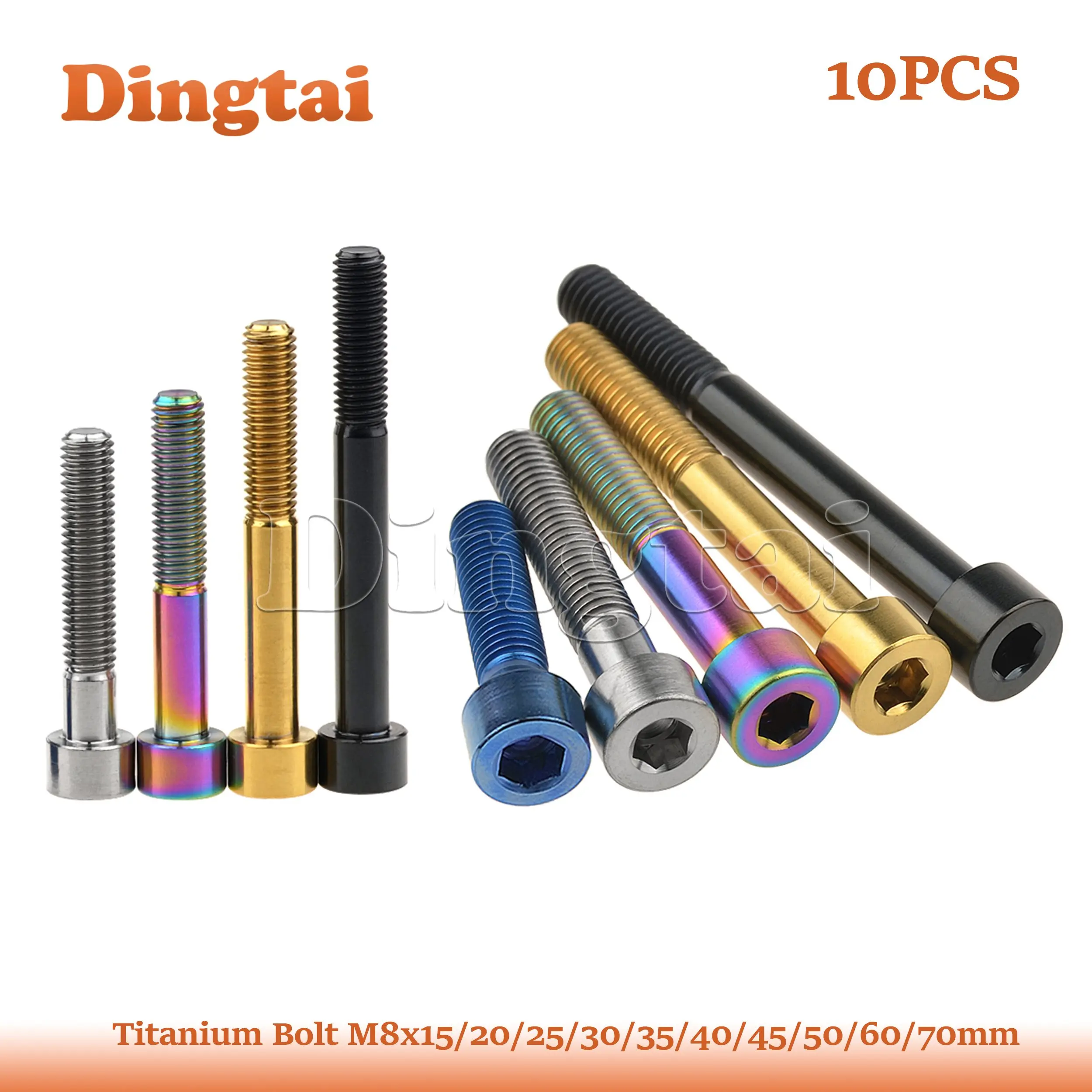 Dingtai Titanium  Bolt 10PCS  M8x15/ 20/ 25/ 30 /35/ 40 /50/60 /70mm Socket Head Screw for Bicycle Motorcycle Car