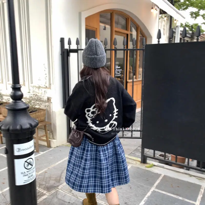 

Hello Kitty модный молодежный универсальный свободный облегающий свитер женский повседневная одежда новый модный вязаный пуловер Sanrio топы