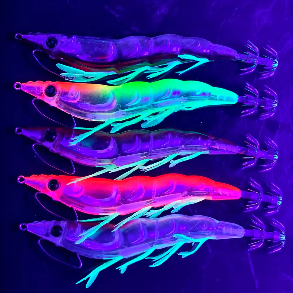 5PCS/SET 17.6G/13CM Squid Jig Egi UV Glow Luminous Shrimp Lure Sharp Hook Saltwater Bait for Squid Cuttlefish Octopus Fishing view 4