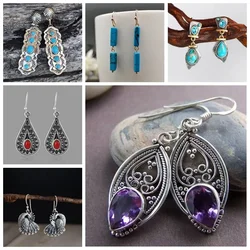 Boho Multicolor Jewelry Hook Pendant Earrings for Women Vintage Ethnic Tribal Drop Earrings Personality Accessories