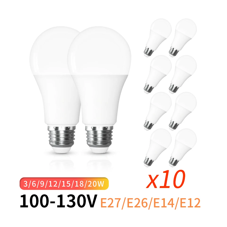 10 teile/los LED-Lampe 100-130V E27 E26 E14 E12 20W 18W 15W 12W 9W 6W Lampada LED-Licht Bombilla Spotlight Beleuchtung kalt/warmweiß