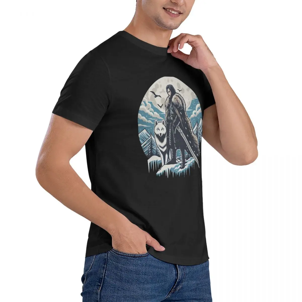 Funny Jon Snow T-Shirts for Men Crew Neck 100% Cotton T Shirt G-Game Of Thrones Short Sleeve Tee Shirt Printed Clothes