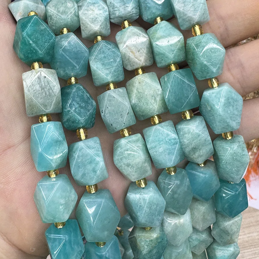 High Quality Natural Amazonite Crystal Conformal Section Lrregular Faceted Loose For Jewelry Making DIY Necklace Bracelet 15''