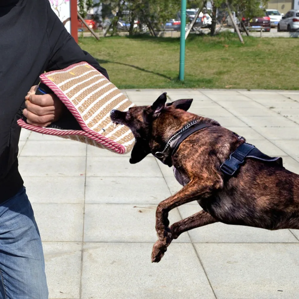 Rough Woven Fabric Dog Bite Pillow Multi Handle Seamed Seams Dog Bite Pad Heavy Weave Surface Rectangular Shape Dog Training Toy