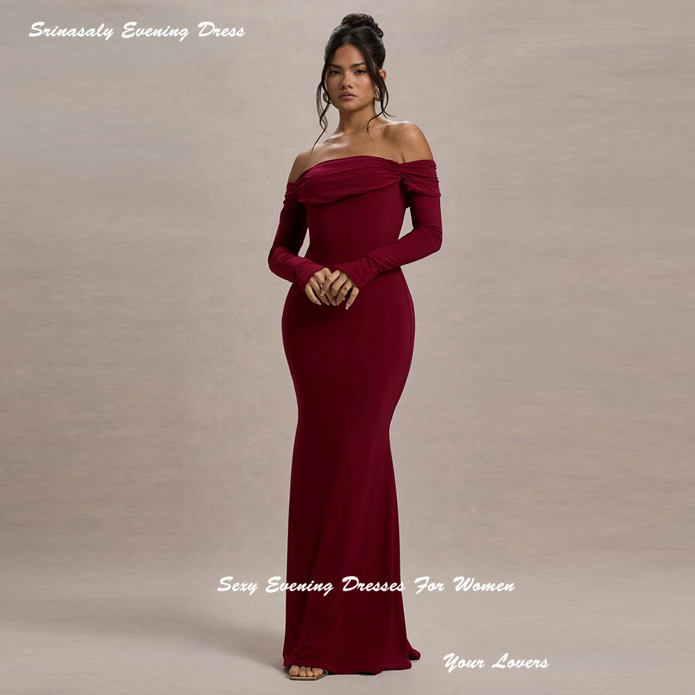 Aangepaste bordeaux off-shoulder avondjurken voor sexy vrouwen cocktailpartyjurken zeemeermin vloerlengte galajurk 2025