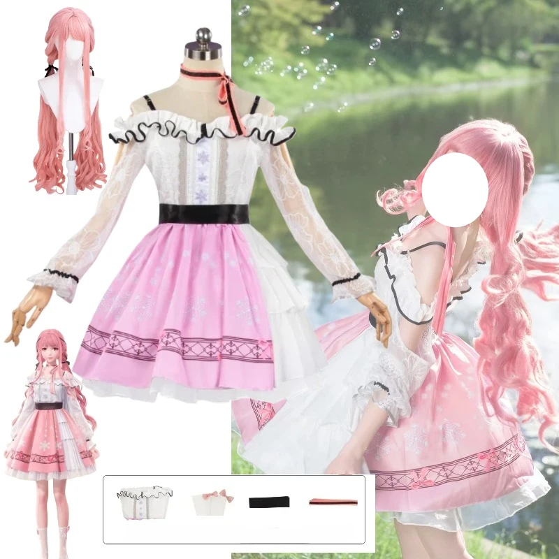 Nikki-Cosplay Infinity Nikkii, vestido rosa dulce de Lolita, disfraz de Navidad y Año Nuevo, peluca, traje de juego de rol para mujer, fiesta de princesa para niñas